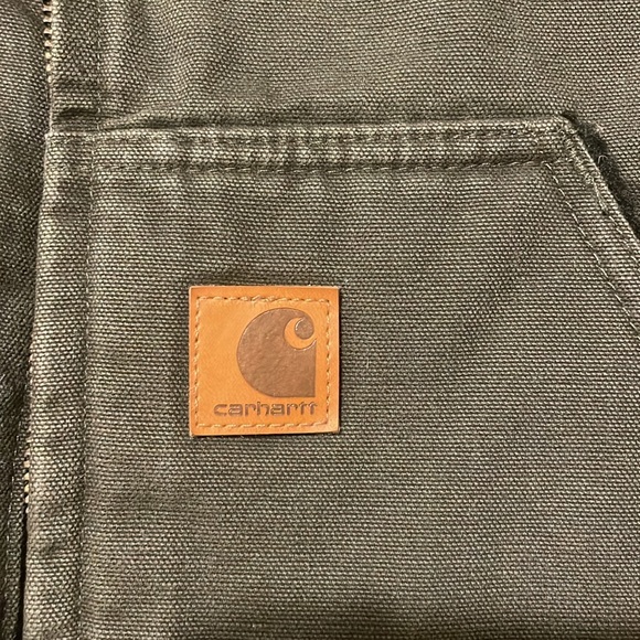 Carhartt Green Black Two Toned Canvas Sherpa Lined Vest Front Zip 2XL V33-355 - Picture 3 of 10